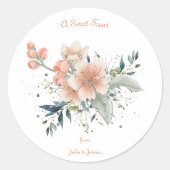 ピーチかわいらしートーンフローラ&ユーカリ結婚ス ラウンドシール (正面)