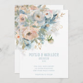 ピーチきらめく赤面&ダスティブルーズモダン結婚ズ 案内状 (正面/裏面)