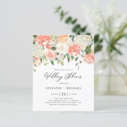 ピーチとアイボリーフラワーズウェディングシャワー招待状 (スタンド正面)