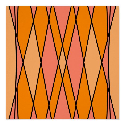 ピーチとオレンジの幾何学的抽象デザイン ポスター (正面)