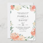 ピーチとクリームの水彩花のウェディング 招待状 (正面)