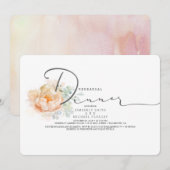 ピーチとクリームの花のスクリプト リハーサルディナー 招待状 (正面/裏面)