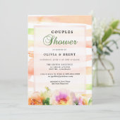 ピーチとクリームの花柄 ウェディング カップルシャワー 招待状 (スタンド正面)