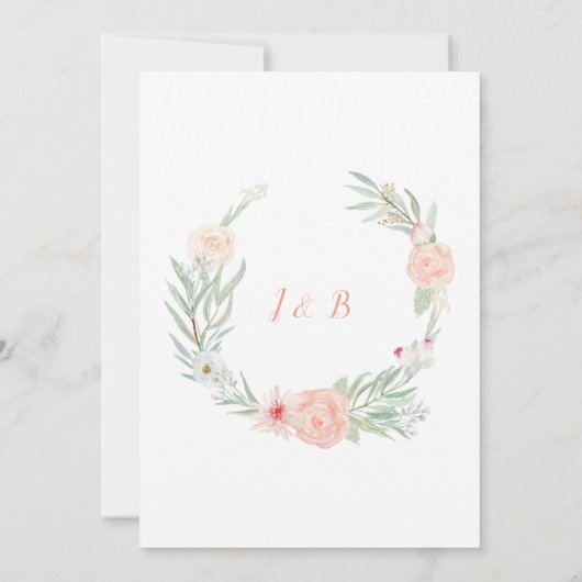 ピーチとグリーンフローラ金ゴールドの輝結婚き 招待状 (裏面)