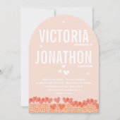 ピーチとコーラルハモダンートタイポグラフィ結婚ーズ 招待状 (正面)