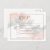 ピーチとソフトグレー大理石/金ゴールドタイポグラフィRSVP ポストカード (正面/裏面)