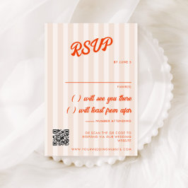 ピーチとタンジェリンのストライプ レトロな結婚式 出欠カード