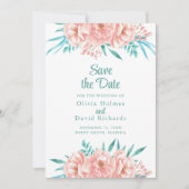 ピーチとターコイズのSave the Dateカード セーブザデート (正面)