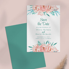 ピーチとターコイズのSave the Dateカード セーブザデート