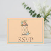 ピーチとティール(緑がかった色)ラブリートロピカルレスポンスRSVP 出欠カード (スタンド正面)