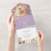 ピーチとパープルのフローラ結婚ズ オールインワン招待状 (貼ってはがせる)