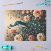 ピーチとピンクのバラの切り離しピーコック 薄葉紙 (クラフト)