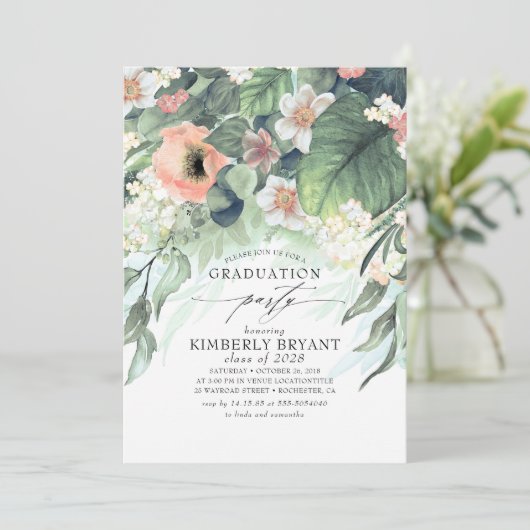 ピーチとピンクのフローラエレガントスタイリッシュ卒業 招待状 (スタンド正面)