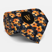 ピーチとブラックウォーター色フローラモノグラム ネクタイ (ロール)