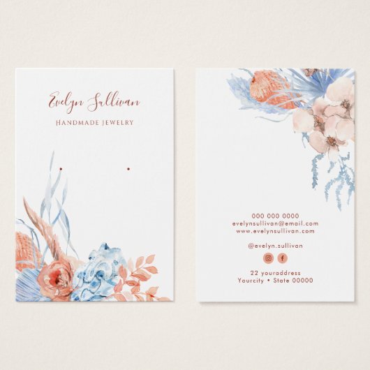 ピーチとブルーのトロピカルイヤリングディスプレイカード (正面&裏面)