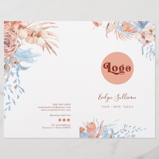 ピーチとブルーのトロピカルサービスメニューパンフレット (正面)