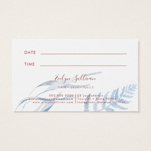 ピーチとブルーの熱帯アポイントメントカード (裏面)