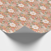 ピーチとホワイトのレトロなデイジーの花柄 ラッピングペーパー (角)