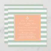 ピーチとミントのマリン ベイビーシャワー 招待状 (正面/裏面)