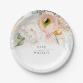 ピーチと赤面ピンク結婚フローラ ペーパープレート (正面)