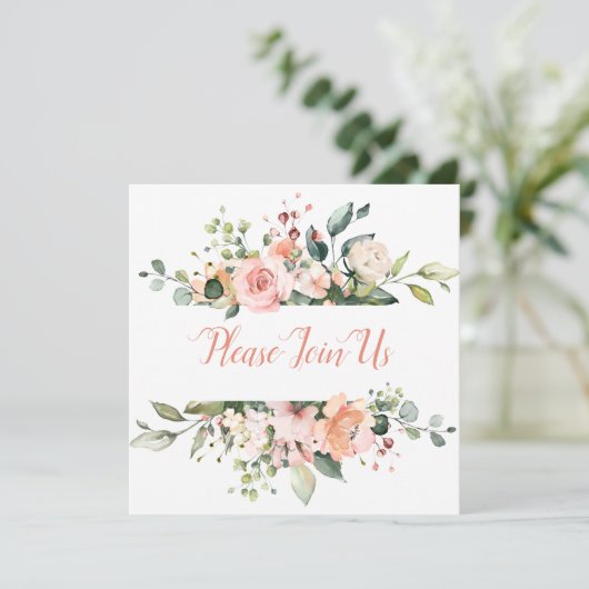 ピーチと赤面フローラフレーム結婚式招待状 招待状 (スタンド正面)