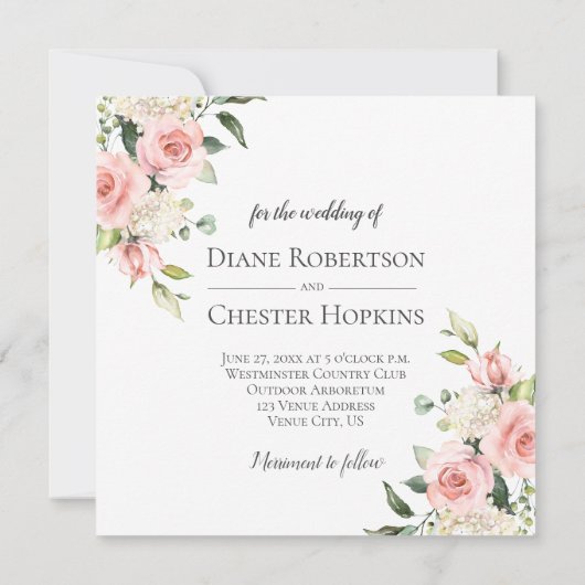 ピーチと赤面フローラフレーム結婚式招待状 招待状 (裏面)