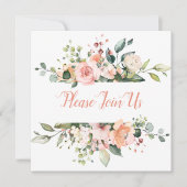 ピーチと赤面フローラフレーム結婚式招待状 招待状 (正面)