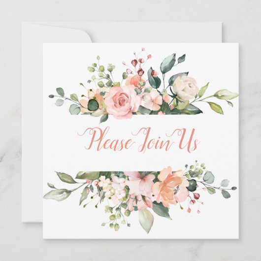 ピーチと赤面フローラフレーム結婚式招待状 招待状 (正面)