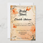 ピーチと金ゴールドブライダルシャワーとレースアクセント 招待状 (正面)