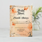 ピーチと金ゴールドブライダルシャワーとレースアクセント 招待状 (スタンド正面)
