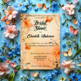 ピーチと金ゴールドブライダルシャワーとレースアクセント 招待状