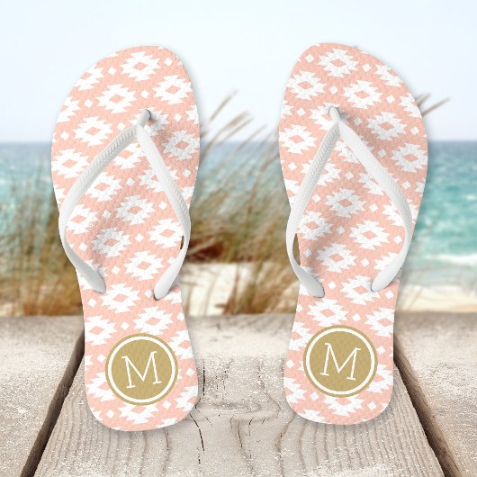 ピーチと金ゴールドモノグアステカラム ビーチサンダル