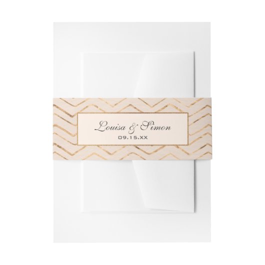 ピーチと金ゴールド招待状用帯 招待状ベリーバンド (正面例)