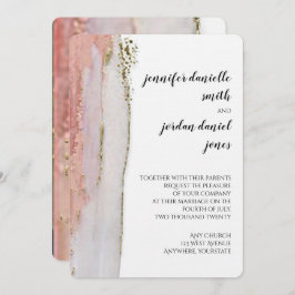 ピーチと金ゴールド水彩結婚式招待状 招待状