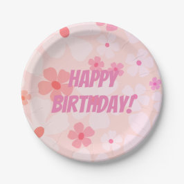 ピーチのような幸せな誕生日 ピンクのピーチフラワーパワー ペーパープレート