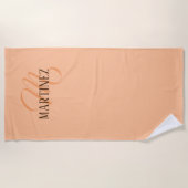 ピーチのエレガントパーソナライズされた毛名 ビーチタオル (正面)
