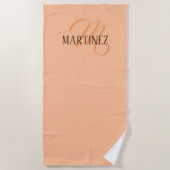 ピーチのエレガントパーソナライズされた毛名 ビーチタオル (正面)