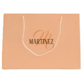 ピーチのエレガントパーソナライズされた毛名 ラージペーパーバッグ (正面)