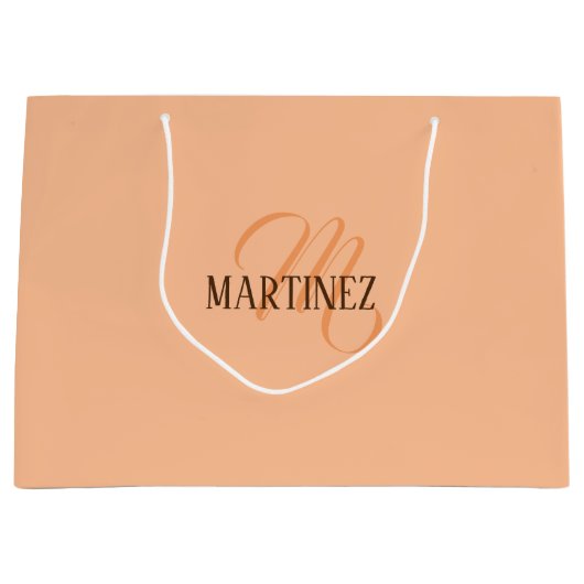 ピーチのエレガントパーソナライズされた毛名 ラージペーパーバッグ (正面)