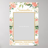 ピーチの花のボヘミア風グリーンフォトプロップ ゴールド ポスター (正面)