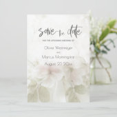 ピーチの花の淡いピンク色のSave the Date 招待状 (スタンド正面)