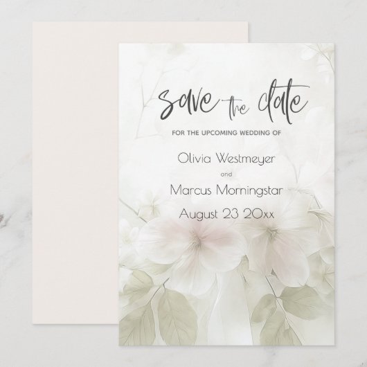 ピーチの花の淡いピンク色のSave the Date 招待状 (正面/裏面)