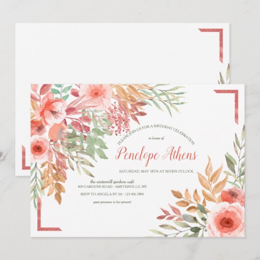 ピーチの誕生日パーティー招待状 招待状 (正面/裏面)