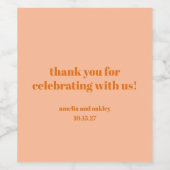 ピーチはっきりしたオレンジレトロカスタムウェディングサンキュー ワインラベル (シングルラベル)