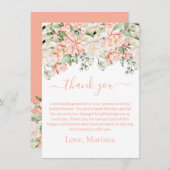 ピーチアイボリーフローラブライダルシャワーサンキューカード 招待状 (正面/裏面)