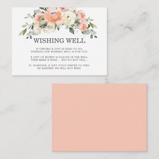 ピーチアイボリーホワイトピンクフローラズ結婚ウィッシングウェル エンクロージャーカード (正面/裏面)