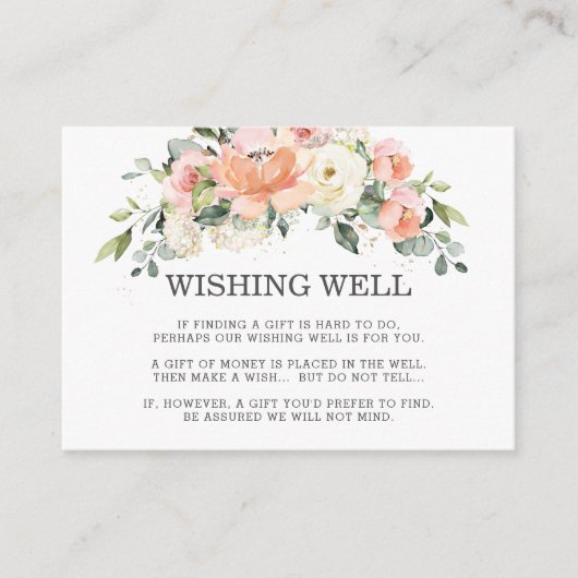 ピーチアイボリーホワイトピンクフローラズ結婚ウィッシングウェル エンクロージャーカード (正面)