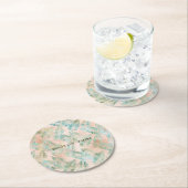 ピーチアクアグリーントロピカル葉 ラウンドペーパーコースター (インサイチュ)