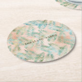 ピーチアクアグリーントロピカル葉 ラウンドペーパーコースター (アングル)