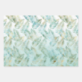 ピーチアクアグリーントロピカル葉 ラッピングペーパーシート